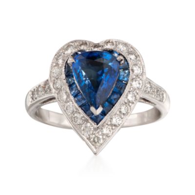 C. 1990 Vintage Sapphire and Diamond Heart Ring in 18kt White Gold. Size 7 &mdash; Alt Image 1