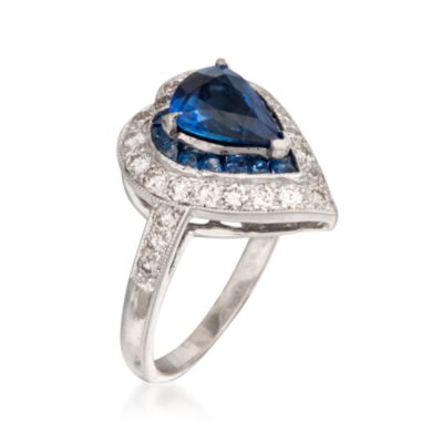 C. 1990 Vintage Sapphire and Diamond Heart Ring in 18kt White Gold. Size 7 &mdash; Alt Image 3