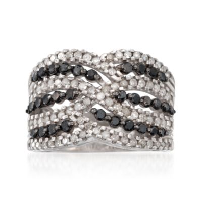 1.00 ct. t.w. Black and White Diamond Crossover Ring in Sterling Silver &mdash; Alt Image 1