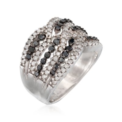 1.00 ct. t.w. Black and White Diamond Crossover Ring in Sterling Silver &mdash; Alt Image 3