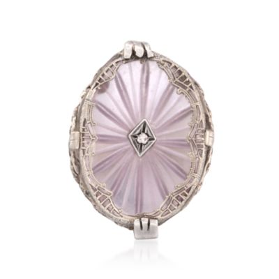 C. 1950 Vintage Pink Crystal Ring With Diamond in 14kt White Gold. Size 6 &mdash; Alt Image 1