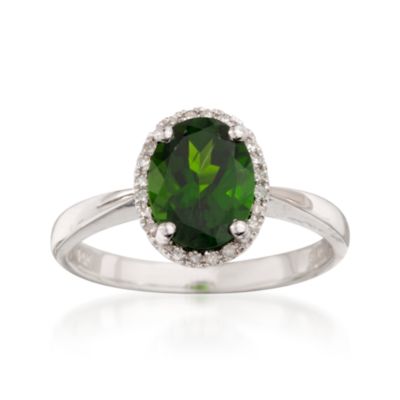 Green Diopside Ring With Diamonds in 14kt White Gold &mdash; Alt Image 1
