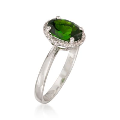 Green Diopside Ring With Diamonds in 14kt White Gold &mdash; Alt Image 3