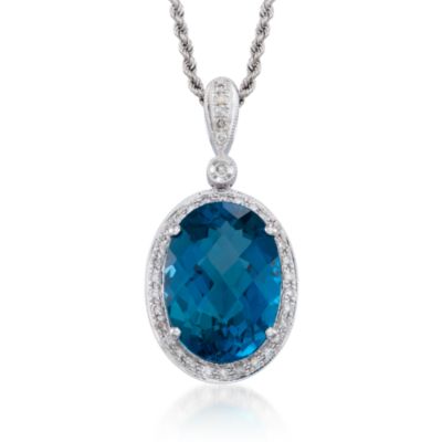15.30 Carat London Blue Topaz and Diamond Pendant Necklace in 14kt White Gold. 18" &mdash; Alt Image 1