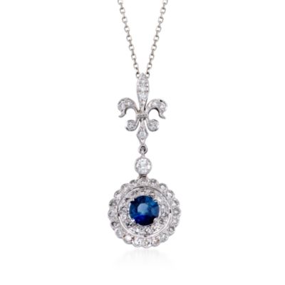 C. 2000 Vintage .50 Carat Sapphire and .50 ct. t.w. Diamond Pendant Necklace in Two-Tone. 15" &mdash; Alt Image 1