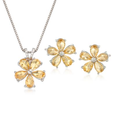 2.90 ct. t.w. Citrine Floral Necklace and Earring Set in Sterling Silver. 18" &mdash; Alt Image 1