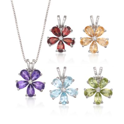 Set of Five 11.00 ct. t.w. Multi-Gem Flower Pendants With Chain in Sterling Silver. 18" &mdash; Alt Image 1