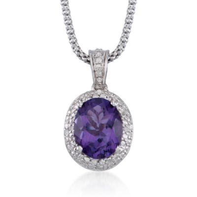 1.68 Carat Amethyst Pendant Necklace With Diamonds in Sterling Silver. 18" &mdash; Alt Image 1
