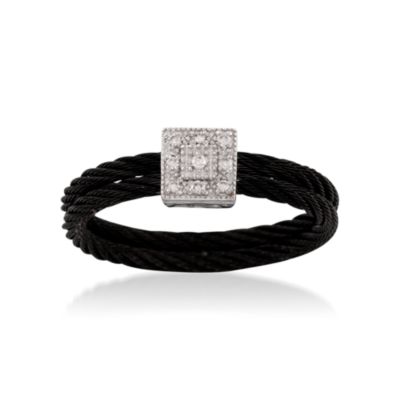 Charriol "Celtique Noir" Stainless Steel and 18kt White Gold Cable Ring With Diamonds. Size 6.5 &mdash; Alt Image 1