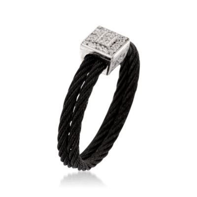 Charriol "Celtique Noir" Stainless Steel and 18kt White Gold Cable Ring With Diamonds. Size 6.5 &mdash; Alt Image 3