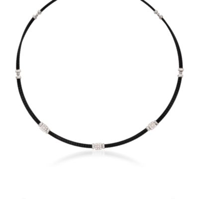 Charriol "Celtic Noir" Diamond Station Necklace in Stainless and 18kt White Gold. 17" &mdash; Alt Image 1