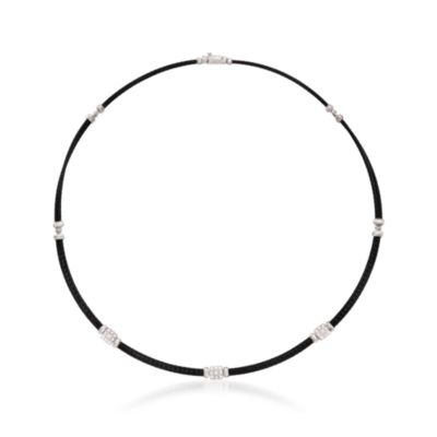 Charriol "Celtic Noir" Diamond Station Necklace in Stainless and 18kt White Gold. 17" &mdash; Alt Image 3