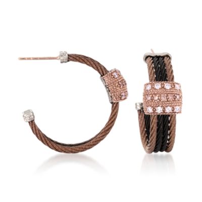 Charriol "Celtique" .47 ct. t.w. Diamond Hoop Earrings in Stainless and 18kt Rose Gold &mdash; Alt Image 1