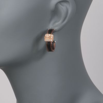 Charriol "Celtique" .47 ct. t.w. Diamond Hoop Earrings in Stainless and 18kt Rose Gold &mdash; Alt Image 2