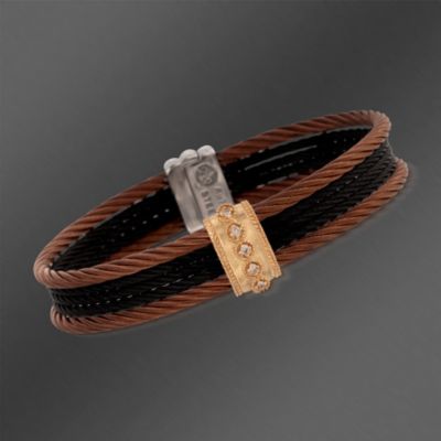 Charriol "Classique" .11 ct. t.w. Diamond Bangle Bracelet in Stainless and 18kt Rose Gold. 6.5" &mdash; Alt Image 1