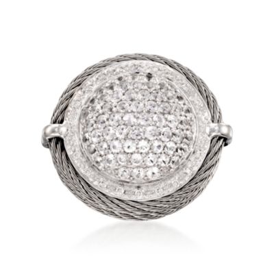 Charriol "Classique" 1.65 ct. t.w. White Sapphire Dome Ring in Stainless and 18kt White Gold. Size 6.5 &mdash; Alt Image 1