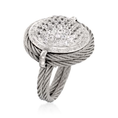 Charriol "Classique" 1.65 ct. t.w. White Sapphire Dome Ring in Stainless and 18kt White Gold. Size 6.5 &mdash; Alt Image 3