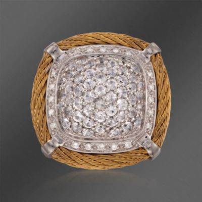 Charriol "Classique" 1.35 ct. t.w. White Sapphire and .10 ct. t.w. Diamond Dome Ring in Stainless and 18kt White Gold. Size 6.5 &mdash; Alt Image 1