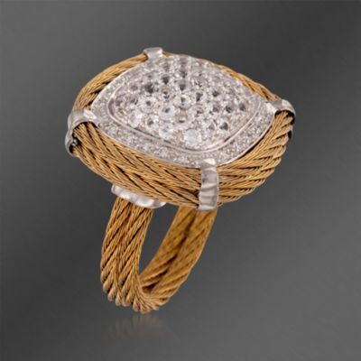 Charriol "Classique" 1.35 ct. t.w. White Sapphire and .10 ct. t.w. Diamond Dome Ring in Stainless and 18kt White Gold. Size 6.5 &mdash; Alt Image 3