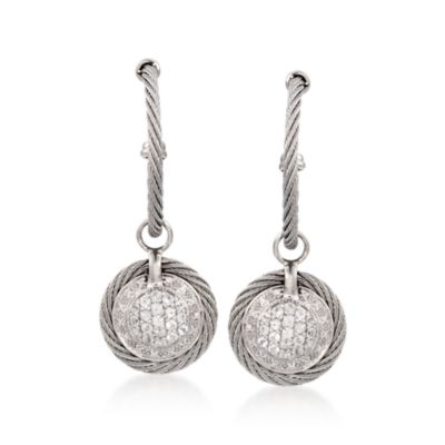 Charriol White Sapphire and  Diamond Hoop Drop Earrings in Stainless and 18kt White Gold &mdash; Alt Image 1