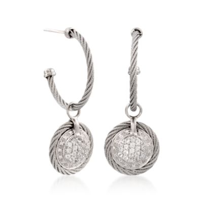 Charriol White Sapphire and  Diamond Hoop Drop Earrings in Stainless and 18kt White Gold &mdash; Alt Image 3