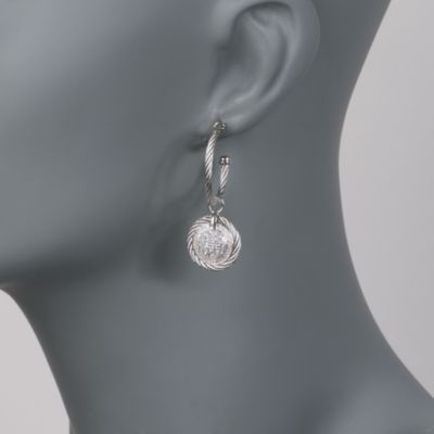 Charriol White Sapphire and  Diamond Hoop Drop Earrings in Stainless and 18kt White Gold &mdash; Alt Image 2