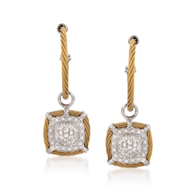 Charriol "Classique" White Sapphire and Diamond Hoop Earrings in Stainless and 18kt White Gold &mdash; Alt Image 1