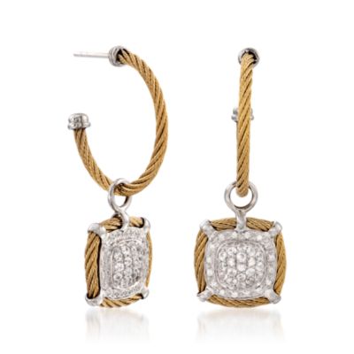 Charriol "Classique" White Sapphire and Diamond Hoop Earrings in Stainless and 18kt White Gold &mdash; Alt Image 3