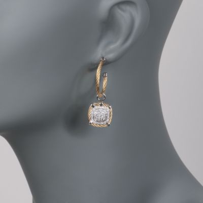 Charriol "Classique" White Sapphire and Diamond Hoop Earrings in Stainless and 18kt White Gold &mdash; Alt Image 2
