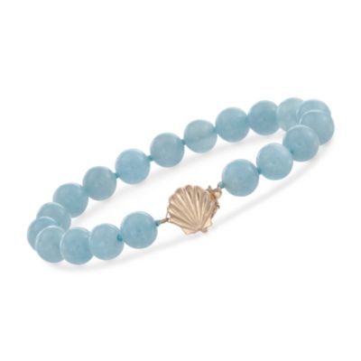 Milky Aquamarine Bead Bracelet in 14kt Yellow Gold. 7" &mdash; Alt Image 1