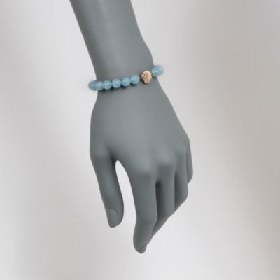 Milky Aquamarine Bead Bracelet in 14kt Yellow Gold. 7" &mdash; Alt Image 2