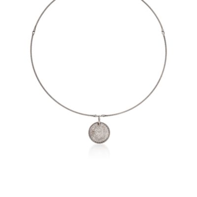 Charriol 1.55 ct. t.w. White Sapphire Pendant Necklace With Diamonds in Stainless and 18kt White Gold. 17" &mdash; Alt Image 1