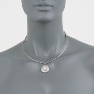Charriol 1.55 ct. t.w. White Sapphire Pendant Necklace With Diamonds in Stainless and 18kt White Gold. 17" &mdash; Alt Image 2