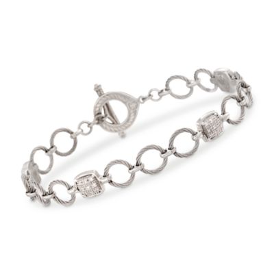 Charriol .18 ct. t.w. Circle Link Square Station Diamond Bracelet in Stainless and 18kt White Gold. 7" &mdash; Alt Image 1