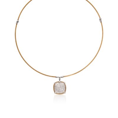 Charriol 1.25 ct. t.w. White Sapphire and Diamond Pendant Necklace in Stainless and 18kt White Gold. 17" &mdash; Alt Image 1