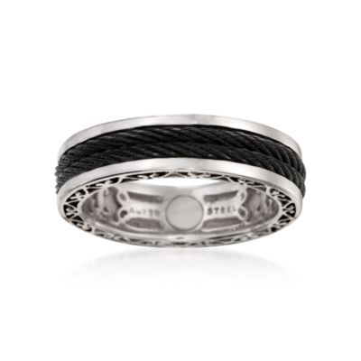 Charriol Men's Black Cable Ring in Stainless and 18kt White Gold. Size 10 &mdash; Alt Image 1