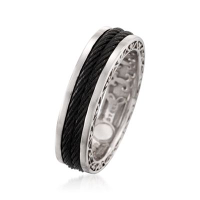 Charriol Men's Black Cable Ring in Stainless and 18kt White Gold. Size 10 &mdash; Alt Image 2