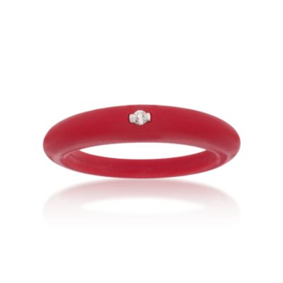 Due Punti Cherry Red Silicone Band Ring With Diamond &mdash; Alt Image 1