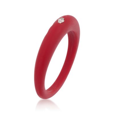 Due Punti Cherry Red Silicone Band Ring With Diamond &mdash; Alt Image 3
