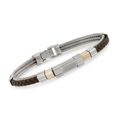 Charriol Stainless and 18kt Yellow Gold Men's Bracelet With Leather. 8" &mdash; Alt Image 1