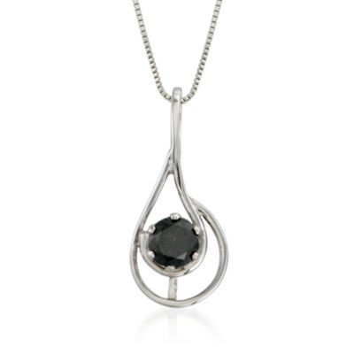 1.00 Carat Black Diamond Drop Necklace in Sterling Silver. 18" &mdash; Alt Image 1