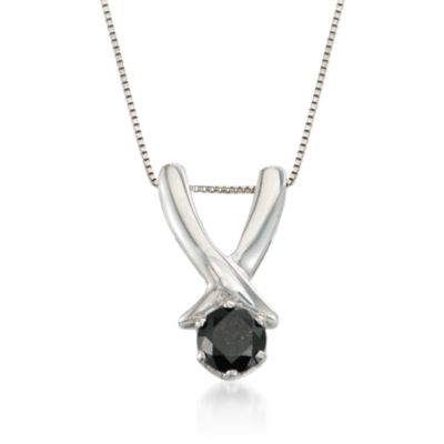 1.00 Carat Black Diamond Necklace With X Bale in Sterling Silver. 18" &mdash; Alt Image 1