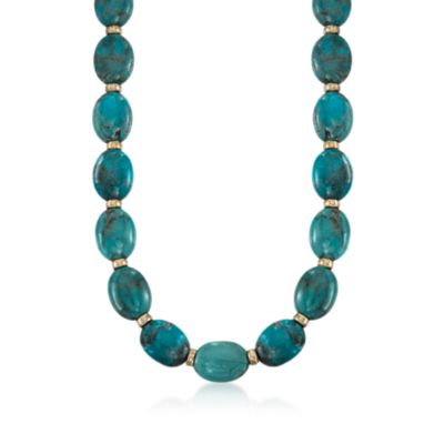Turquoise Bead Necklace in 14kt Yellow Gold &mdash; Alt Image 1