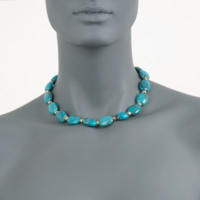 Turquoise Bead Necklace in 14kt Yellow Gold &mdash; Alt Image 2