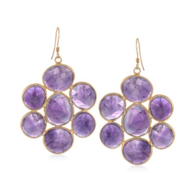 45.00 ct. t.w. Amethyst Flower Earrings in 18kt Over Sterling &mdash; Alt Image 1