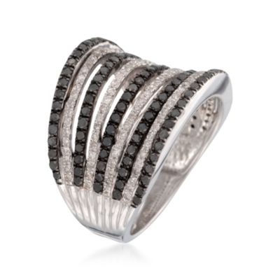 1.52 ct. t.w. Black and White Diamond Multi-Row Ring in Sterling Silver &mdash; Alt Image 3
