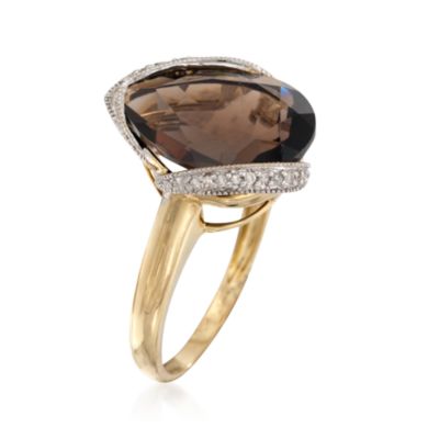 6.50 Carat Smoky Quartz Ring With .10 ct. t.w. Diamonds in 14kt Yellow Gold &mdash; Alt Image 3