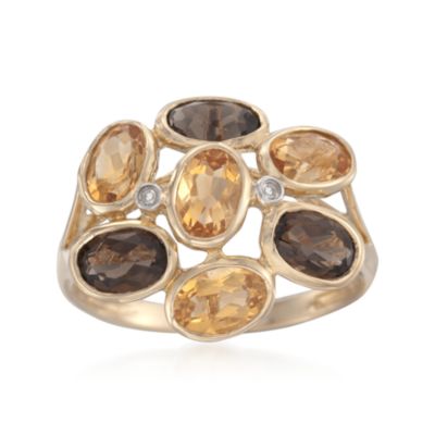 Mixed Gem Cluster Ring With Diamonds in 14kt Yellow Gold &mdash; Alt Image 1