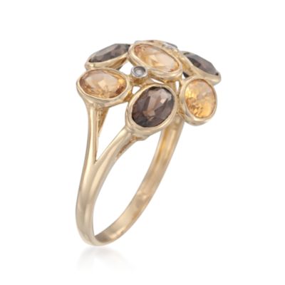 Mixed Gem Cluster Ring With Diamonds in 14kt Yellow Gold &mdash; Alt Image 3