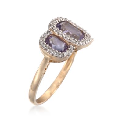 1.90 ct. t.w. Amethyst and .20 ct. t.w. Diamond Three-Stone Halo Ring in 14kt Yellow Gold &mdash; Alt Image 3